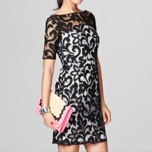VENUS Black and White Lace Mini Dress